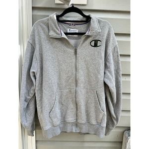 SZ Large Champion Gray Sweatshirt With Camo Logo And Lining On Sleeve